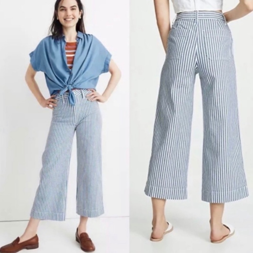Madewell Emmett Wide Leg Crop Pants in Railroad Stripe Navy 26 Tall